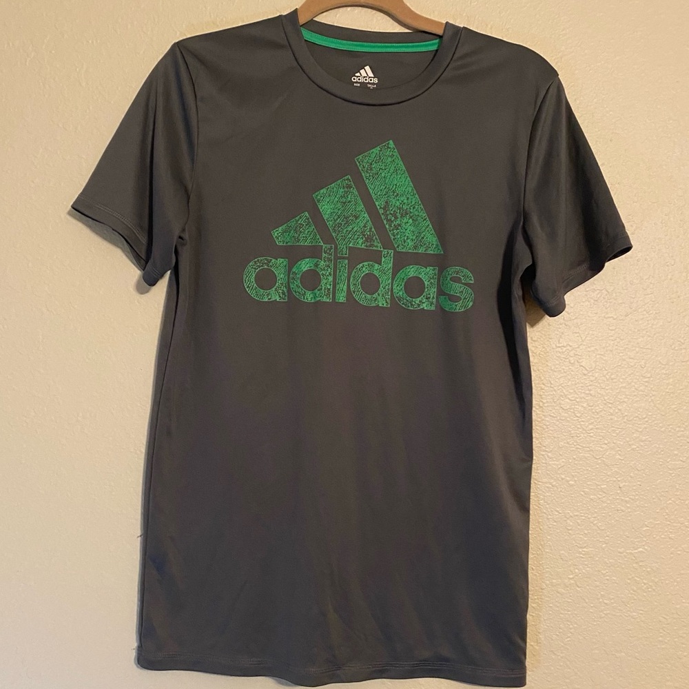 🔥Adidas Tee•Large (14/16)•Grey & Green🔥